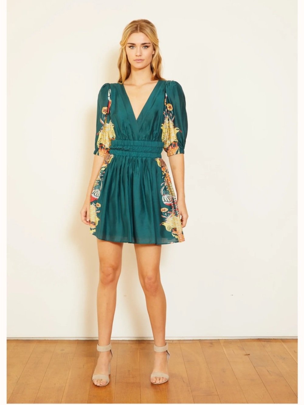 Caballero Madeline Art Nouveau Silk Modal Dress Emerald Boho Whimsical